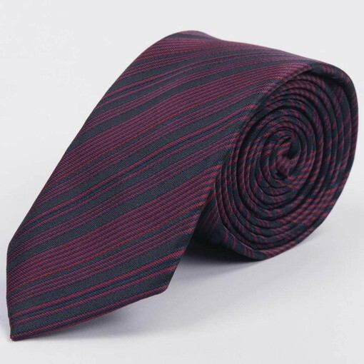 Кликните для увеличения изображения Арендовать галстук бордового цвета в черную мульти полосу для мужского костюма