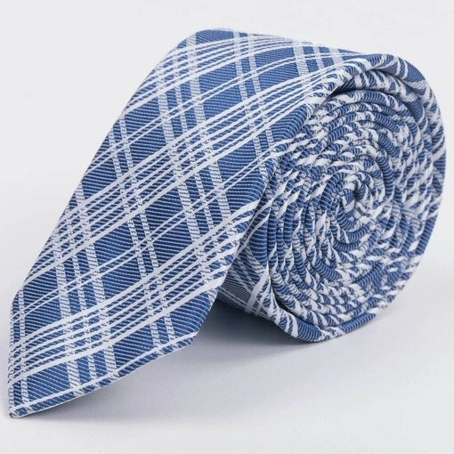 Кликните для увеличения изображения Арендовать галстук голубого цвета в крупную белую клетку для мужского костюма