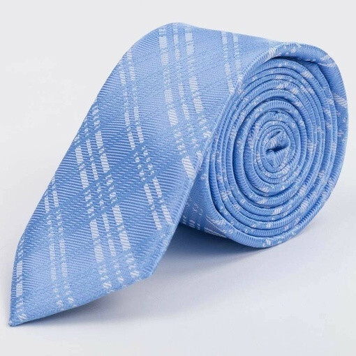 Кликните для увеличения изображения Арендовать галстук голубого цвета в крупную белую клетку для мужских костюмов