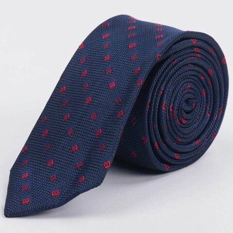 Аренда темно-синего галстука с красным узором для мужского костюма