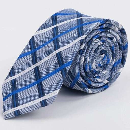 Кликните для увеличения изображения Аренда голубого галстука в крупную разноцветную клетку для мужских костюмов