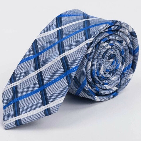 Аренда голубого галстука в крупную разноцветную клетку для мужских костюмов