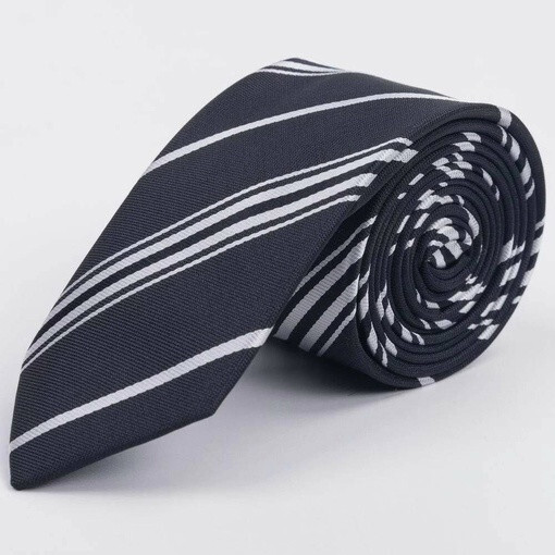 Кликните для увеличения изображения Прокат черного галстука в белую полосу мульти для мужского костюма