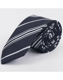 Прокат черного галстука в белую полосу мульти для мужского костюма, изображение 1