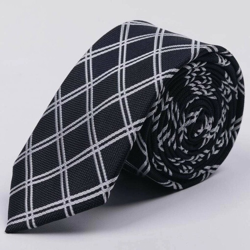 Кликните для увеличения изображения Аренда черного галстука в крупную белую клетку для мужских костюмов