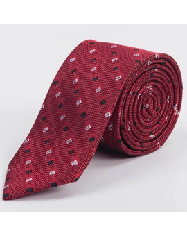 Прокат красного фактурного галстука с черно-белым узором мульти для мужского костюма, изображение 1