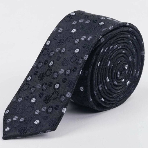 Кликните для увеличения изображения Аренда узкого галстука черного цвета с кольцевым узором мульти для мужского костюма