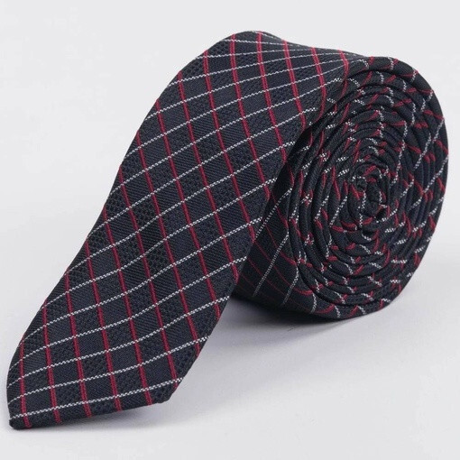 Кликните для увеличения изображения Аренда узкого галстука черного цвета в красно-белую клетку для мужского костюма