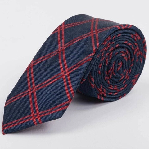 Прокат синего галстука в красную крупную клетку для мужских костюмов