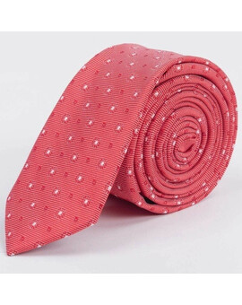 Прокат узкого светло-красного галстука с белым мульти узором для мужских костюмов, изображение 1