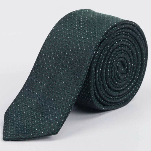 Кликните для увеличения изображения Аренда узкого галстука зеленого цвета с белым точечным узором для мужского костюма