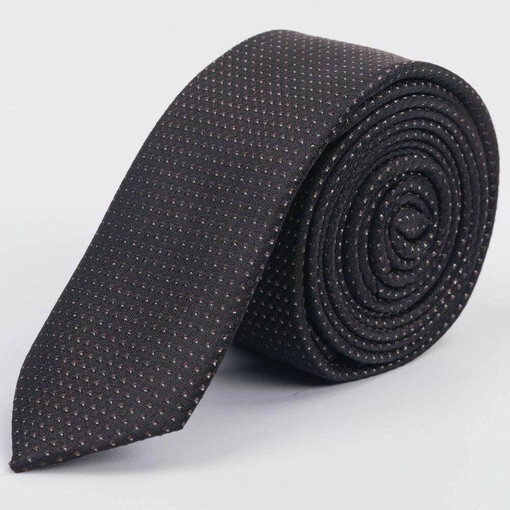 Кликните для увеличения изображения Аренда узкого фактурного галстука темно-коричневого цвета с белым точечным узором для мужского костю