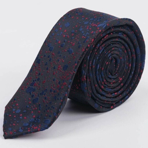 Кликните для увеличения изображения Аренда узкого галстука темно-синего цвета с красным узором для мужских костюмов