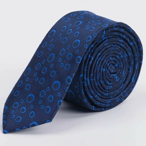 Кликните для увеличения изображения Аренда узкого галстука насыщенного синего цвета с кольцевым узором для мужских костюмов