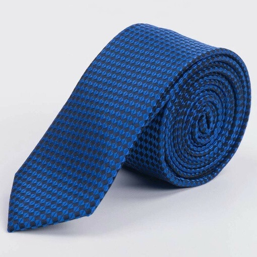Кликните для увеличения изображения Аренда узкого галстука ярко-синего цвета с узором для мужских костюмов