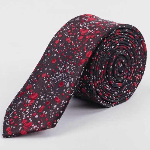 Кликните для увеличения изображения Аренда узкого галстука бордового цвета с разноцветным узором для мужских костюмов