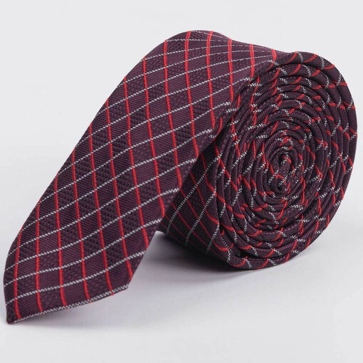 Кликните для увеличения изображения Прокат узкого галстука бордового цвета в разноцветную клетку для мужского костюма