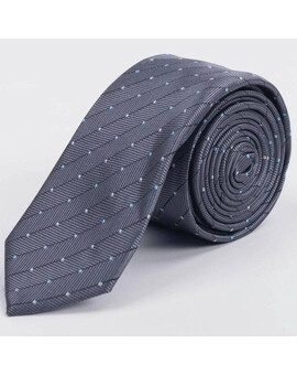 Прокат узкого галстука светло-серого цвета в полоску с бело-голубым точечным узором для мужского кос, изображение 1