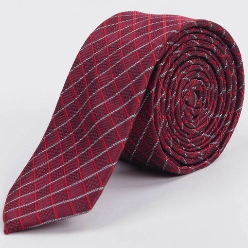 Кликните для увеличения изображения Прокат узкого галстука бордового цвета в разноцветную клетку для мужских костюмов
