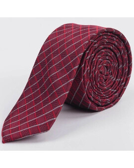 Прокат узкого галстука бордового цвета в разноцветную клетку для мужских костюмов, изображение 1