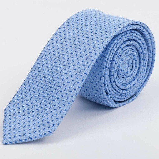 Кликните для увеличения изображения Прокат узкого галстука голубого цвета с синим узором для мужских костюмов