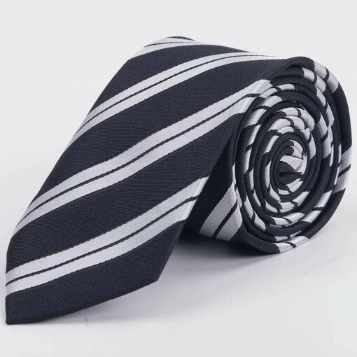 Кликните для увеличения изображения Арендовать черный галстук в широкую двойную белую полосу для мужского костюма