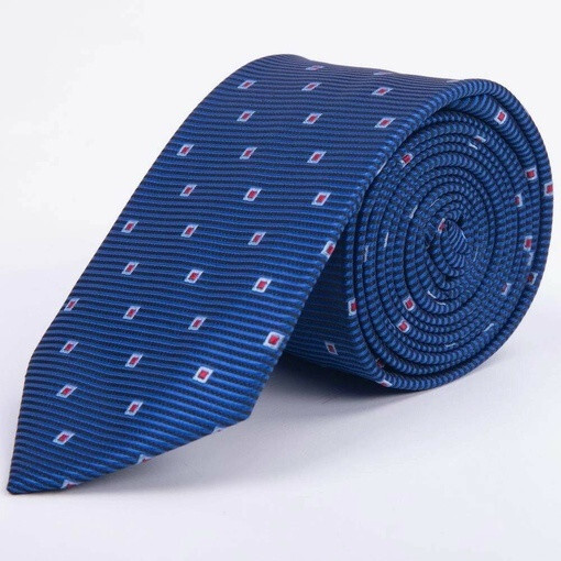 Кликните для увеличения изображения Арендовать ярко-синий галстук в текстурированную полоску с красным узором квадратной формы для мужск