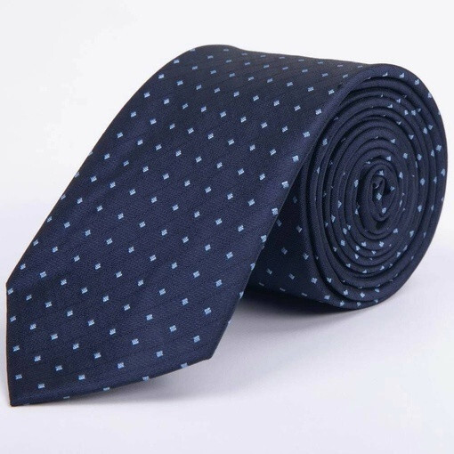 Кликните для увеличения изображения Прокат галстука темно-синего цвета в тонкую полоску с голубым узором для мужских костюмов