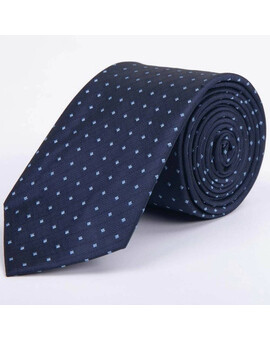 Прокат галстука темно-синего цвета в тонкую полоску с голубым узором для мужских костюмов, изображение 1