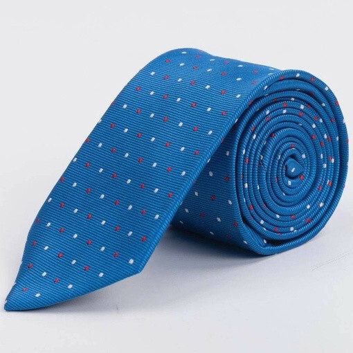 Кликните для увеличения изображения Арендовать светло-синий галстук с мелким красно-белым круговым узором для мужских костюмов
