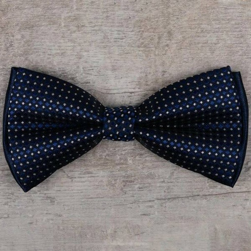 Кликните для увеличения изображения Аренда бабочки синего цвета с мелким бежевым узором для мужских костюмов