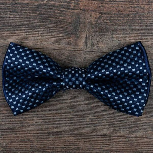 Кликните для увеличения изображения Аренда бабочки синего цвета с мелким бежевым узором для мужских костюмов