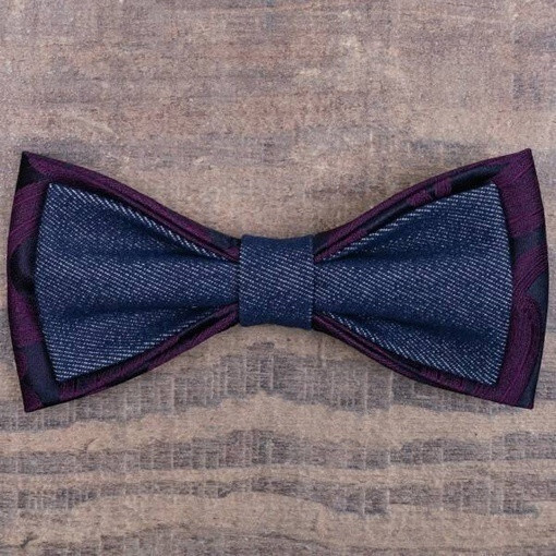 Кликните для увеличения изображения Аренда джинсовой бабочки с крупным бордовым узором для мужских костюмов