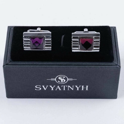 Кликните для увеличения изображения Аренда запонок с прямоугольной вставкой пурпурно-розового цвета для мужских костюмов