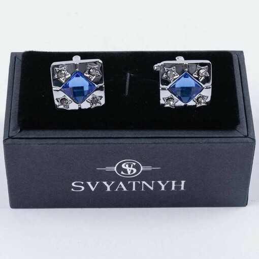 Кликните для увеличения изображения Аренда запонок прямоугольной формы и вставкой синего цвета для мужских костюмов