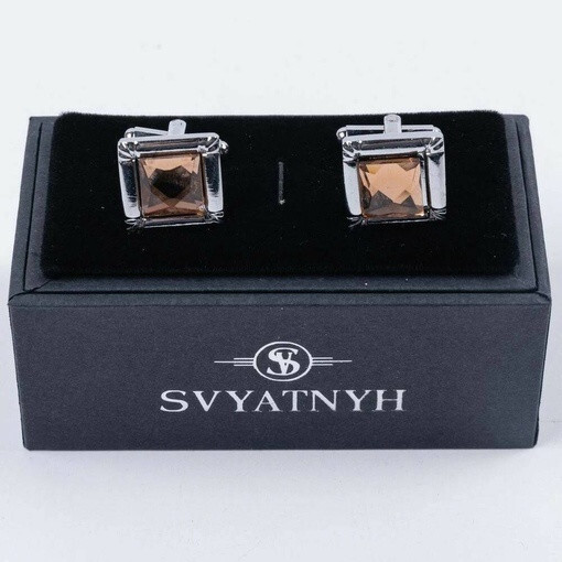 Кликните для увеличения изображения Аренда запонок прямоугольной формы с оранжевыми вставками