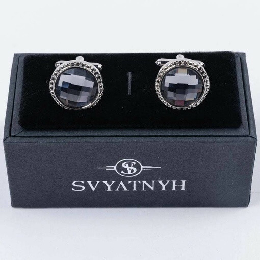 Кликните для увеличения изображения Прокат запонок круглой формы с вставками для мужских костюмов