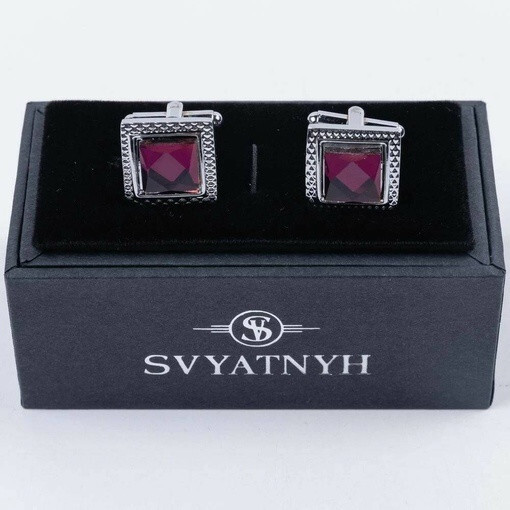 Кликните для увеличения изображения Прокат запонок с пурпурно-розовой вставкой для мужских костюмов