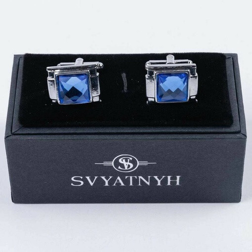 Кликните для увеличения изображения Аренда запонок прямоугольной формы с синими вставками для мужских костюмов