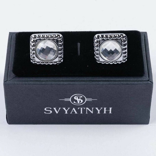 Кликните для увеличения изображения Аренда однотонных запонок с вставкой круглой формы для мужских костюмов