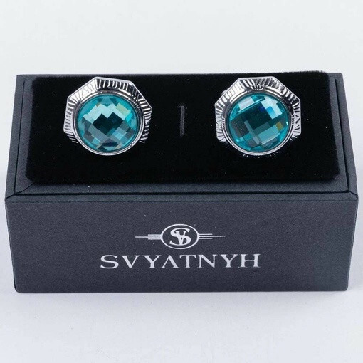 Кликните для увеличения изображения Аренда запонок с зелено-голубой вставкой для мужских костюмов