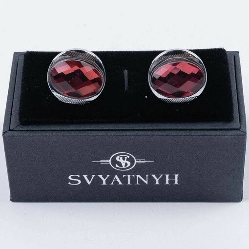 Кликните для увеличения изображения Аренда запонок с красной вставкой овальной формы для мужских костюмов