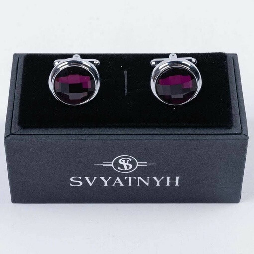 Кликните для увеличения изображения Аренда запонок круглой формы и вставкой пурпурно-розового цвета для мужского костюма