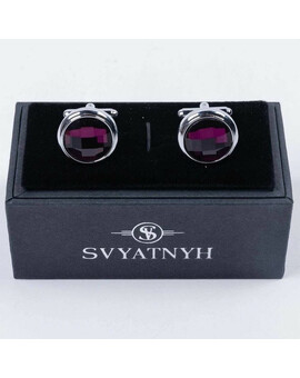 Аренда запонок круглой формы и вставкой пурпурно-розового цвета для мужского костюма, изображение 1