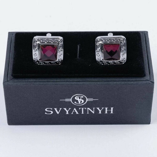 Кликните для увеличения изображения Аренда запонок с бордовой вставкой для мужских костюмов