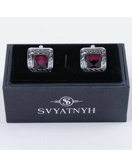 Аренда запонок с бордовой вставкой для мужских костюмов, изображение 1