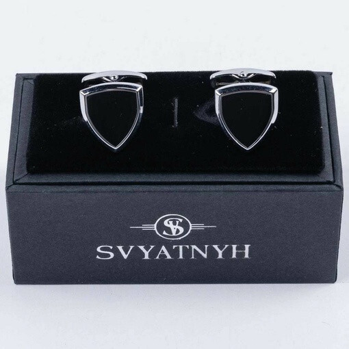 Кликните для увеличения изображения Аренда запонок с формой щита черного цвета для мужских костюмов