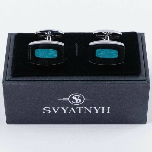 Кликните для увеличения изображения Аренда запонок с зелено-голубой вставкой для мужских костюмов