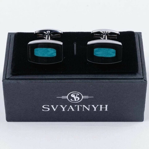 Аренда запонок с зелено-голубой вставкой для мужских костюмов