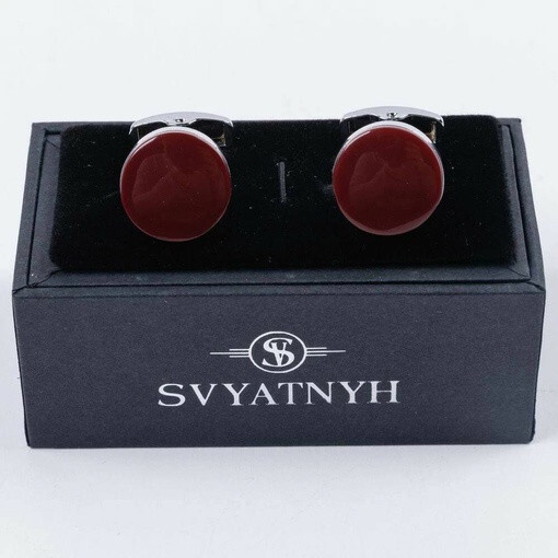 Кликните для увеличения изображения Аренда запонок с круглой крупной вставкой красного цвета для мужских костюмов